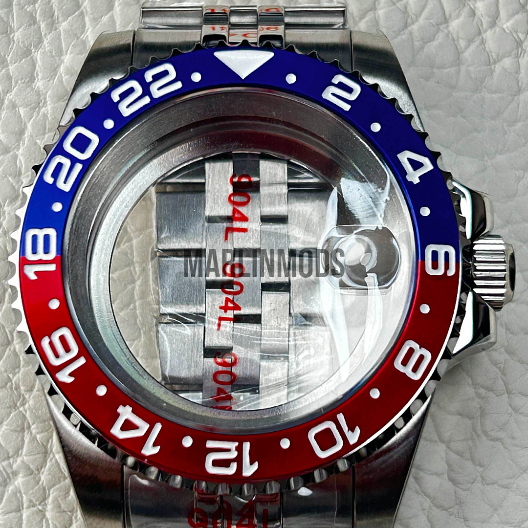 40mm Unidirectional Pepsi Bezel Watch Case 20ATM NH34 NH35 Mod Sapphire Glass