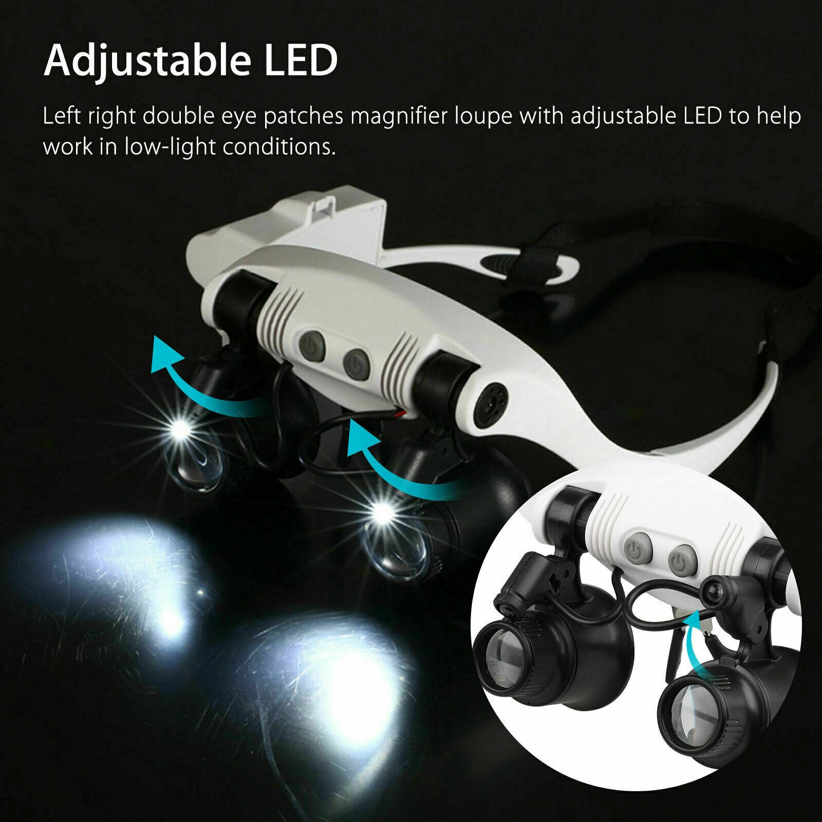 New 10x 15x 20x 25x LED Head Magnifying Glass Jewelry Watch Repair Magnifier