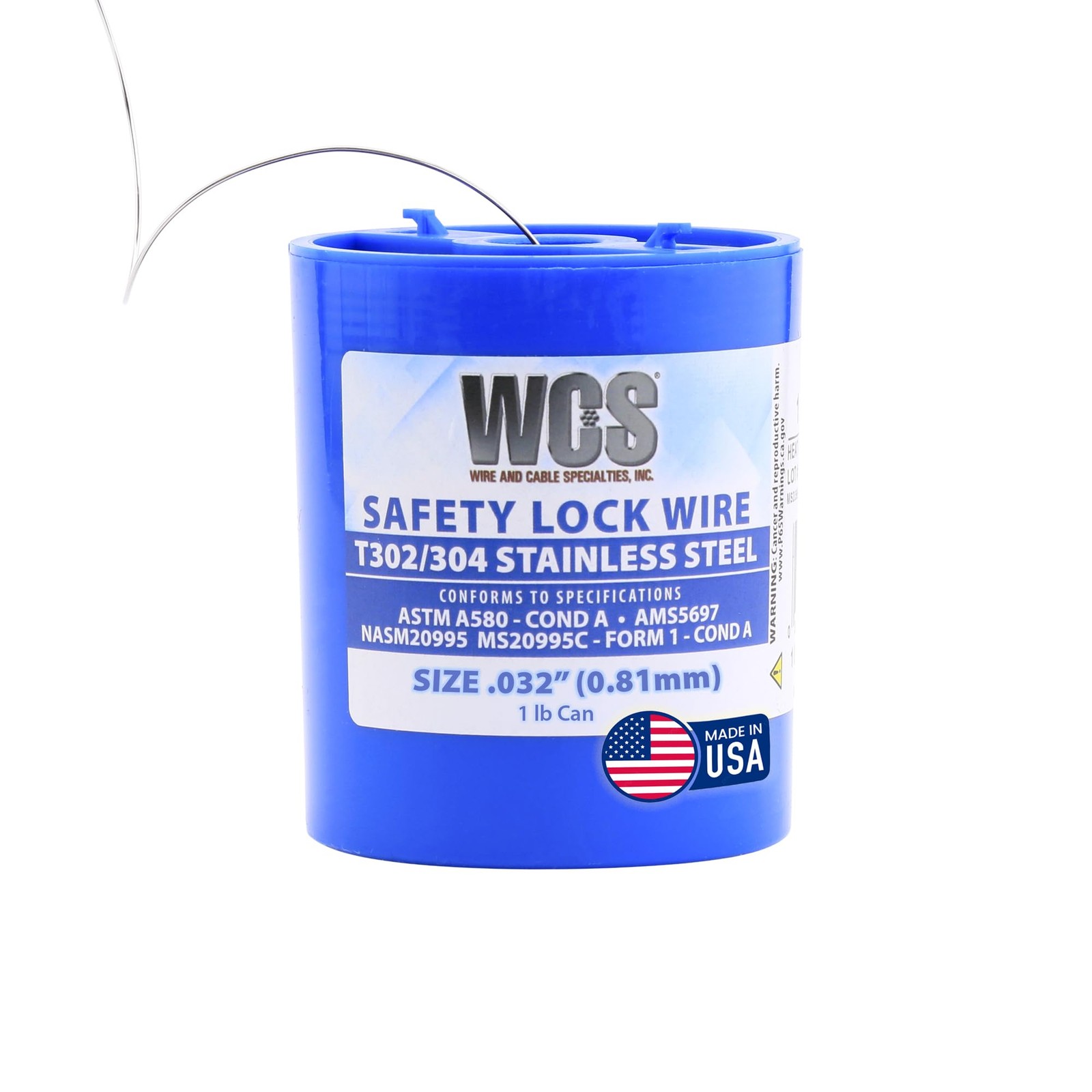 Lock Wire T302/304 Stainless NASM20995 .032 Inch 0.81mm 1LB Dispenser Can