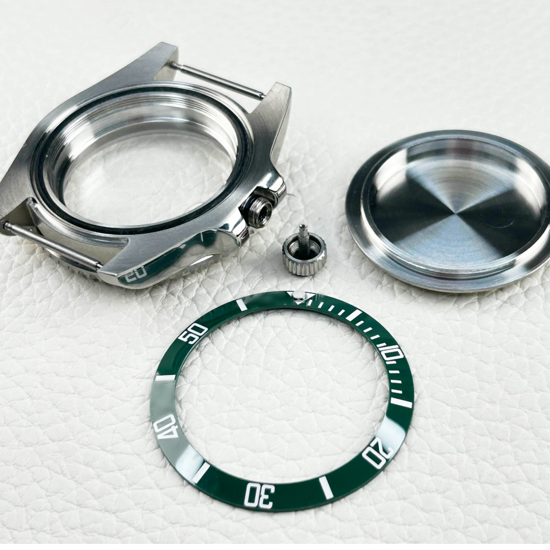 Silver 40mm Watch Case Green Bezel Sapphire Fits NH35 NH34 4R35 Steel Waterproof