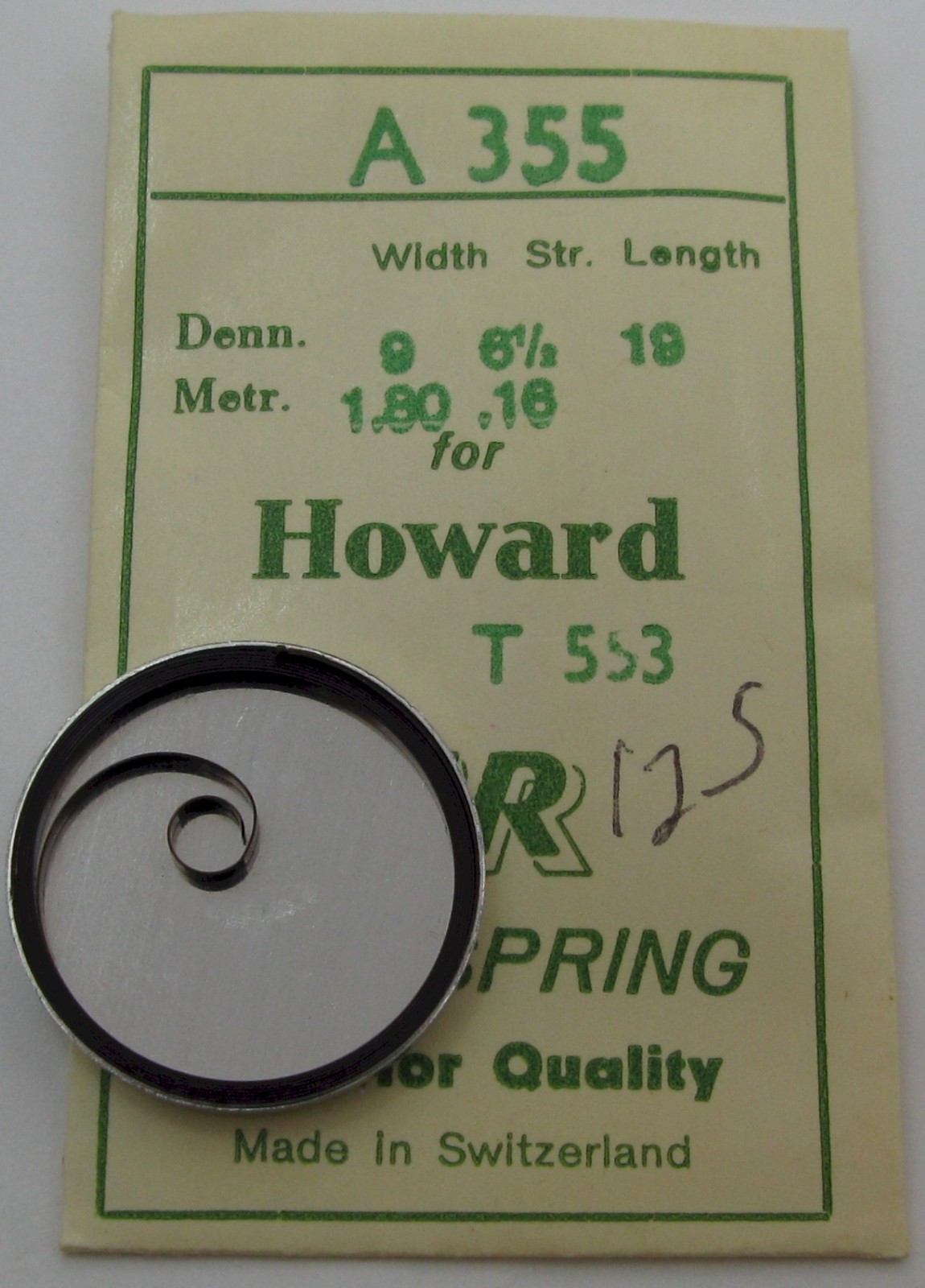 Nos Howard 12 size T 553 T end Pocket Watch Mainspring 1 piece HR A355