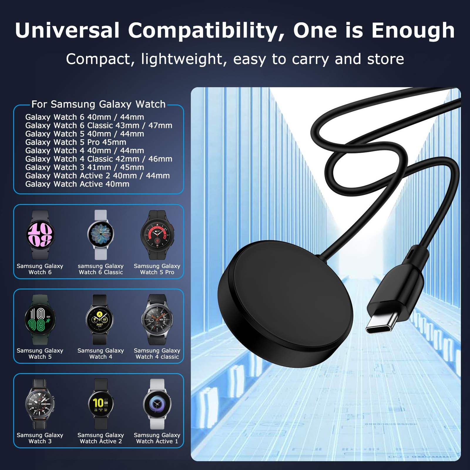 USB C Samsung Watch Charger Fast Charging for Galaxy 8/8 Black