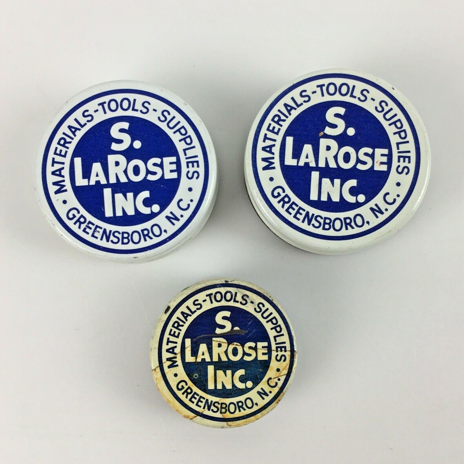 S LaROSE Watch Jeweler Parts Tins Lot 3 Metal Greensboro NC Vtg Advertising