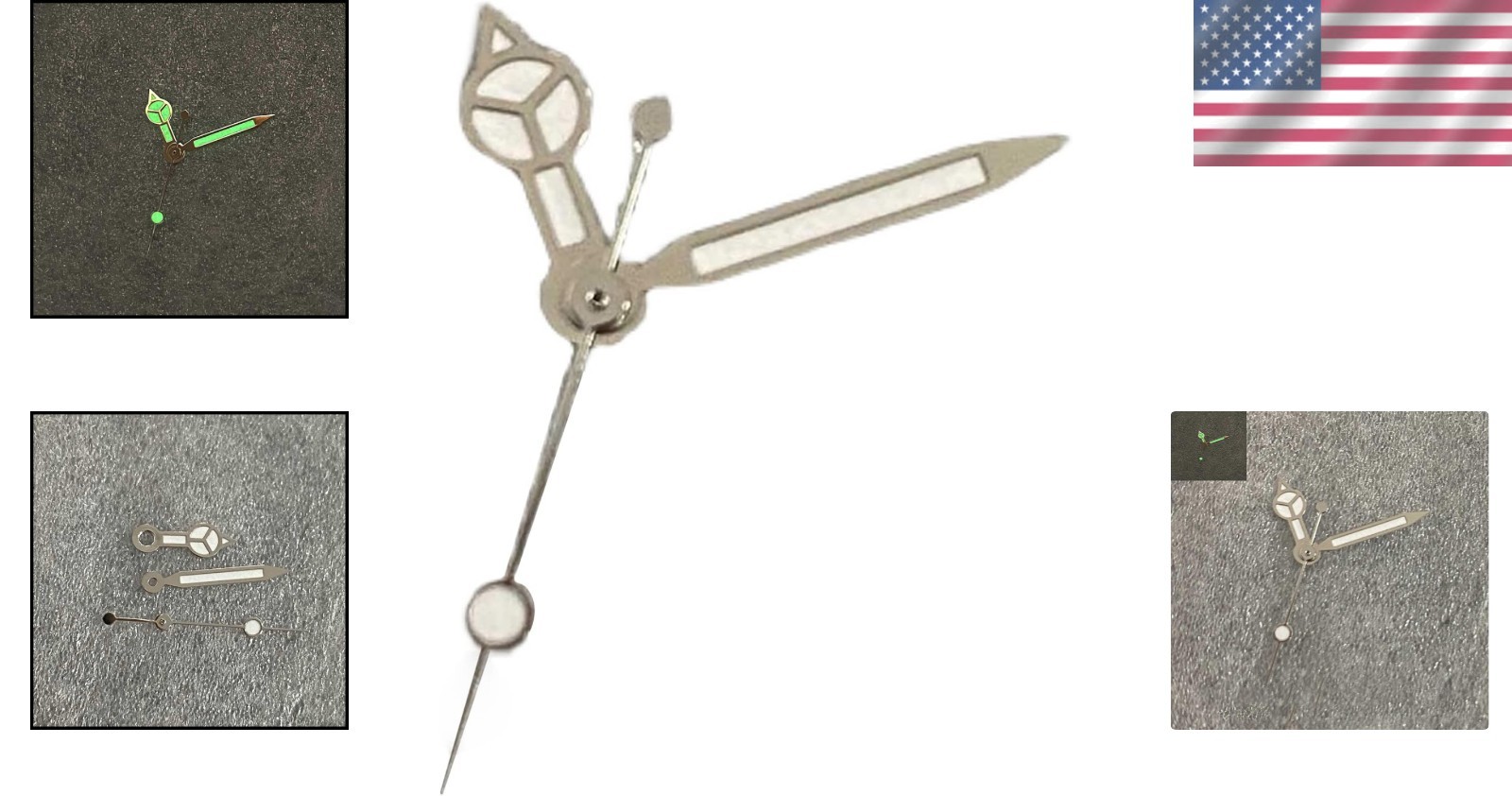 Durable Silver Watch Hands with Green Glow – Perfect for Quartz Movement Repairs