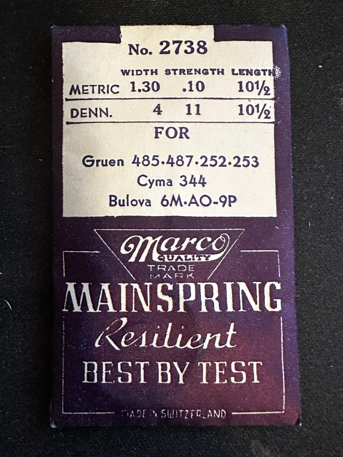 Marco Mainspring #2738 for A. Michel 270, 640, Font 274, 9444, Gruen 485, 487 –