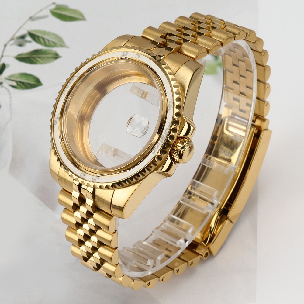 Oyster 40mm Golden Watch Case Bracelet Luminous SUB Bezel For SII NH35 Movement