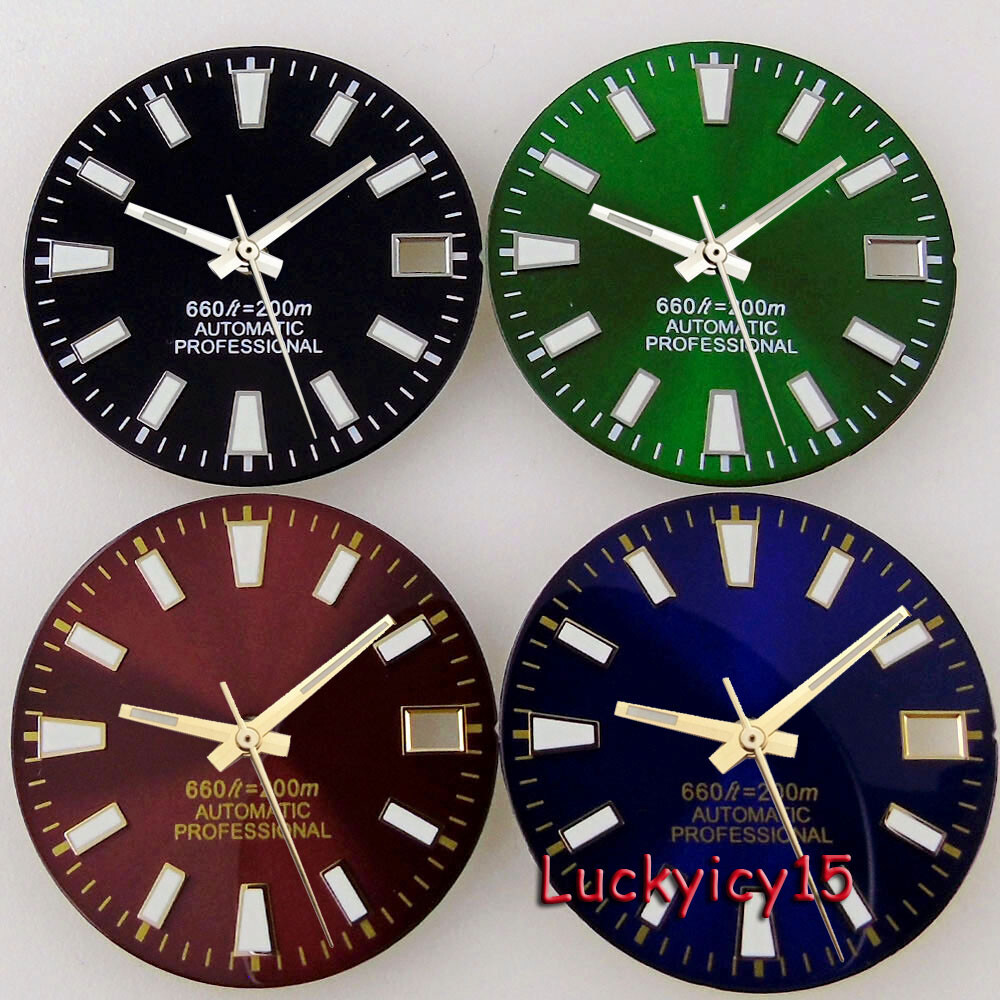 Tandorio 28.5MM Luminous Green Blue Watch Dial Fit NH35 NH36 Watch Lume Marks