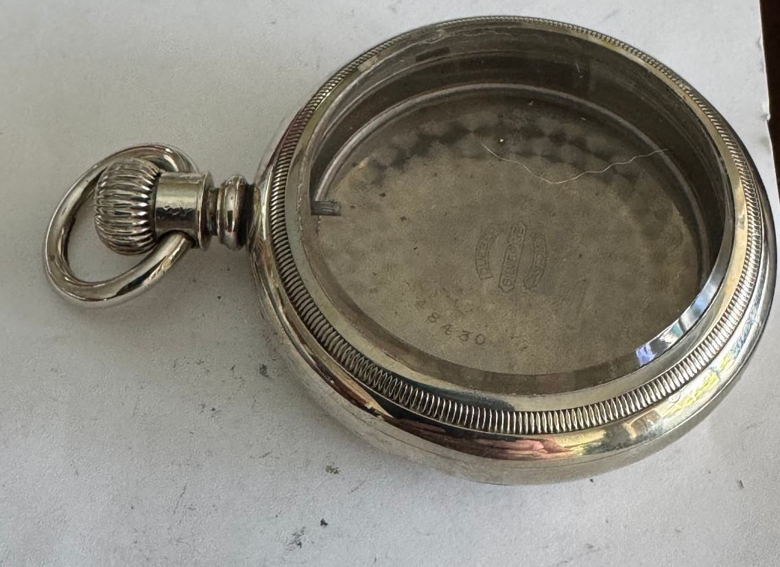 VINTAGE 18 SIZE DUEBER POCKET WATCH SILVERINE CASE PENDANT & LEVER SET