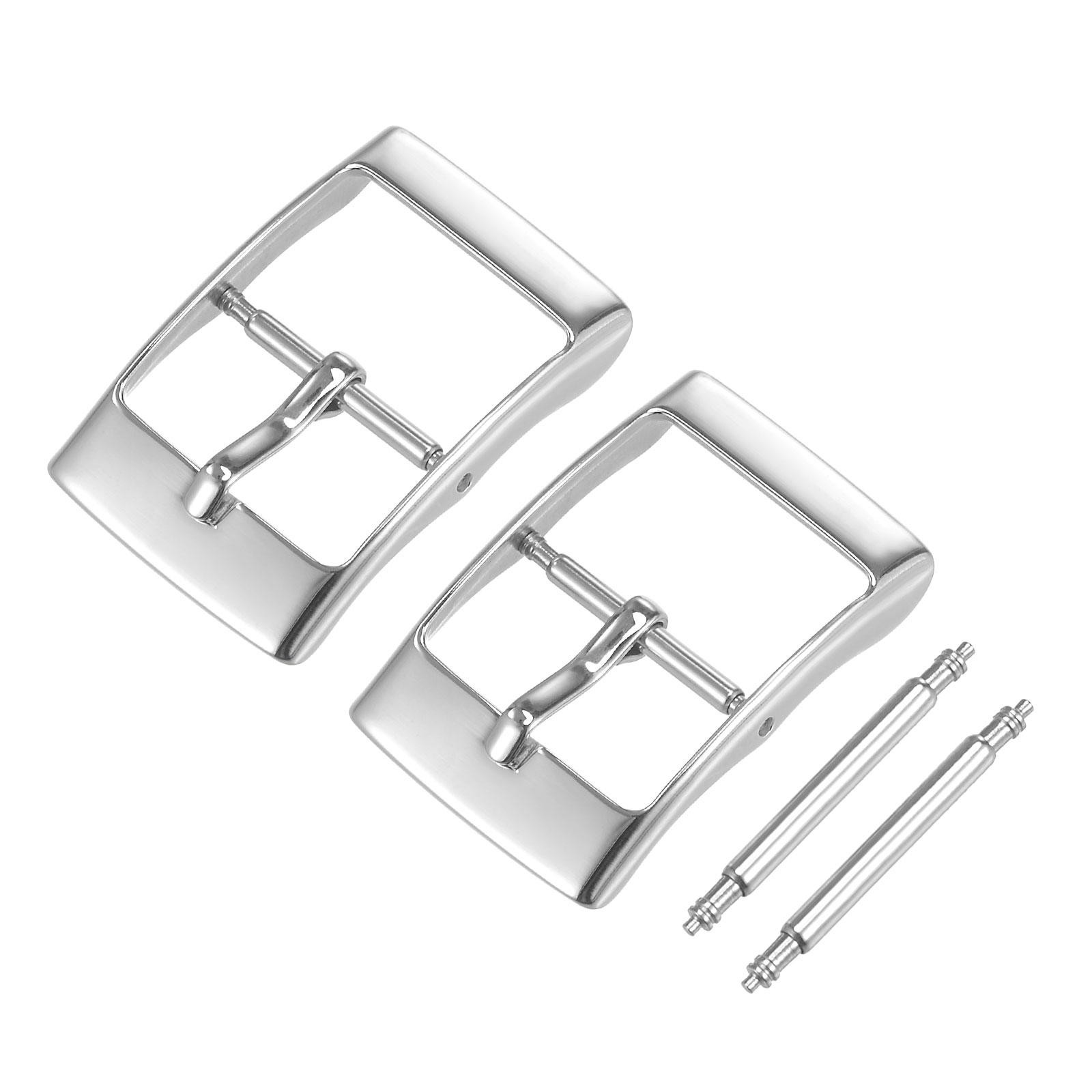 Watch SUS304 2 Pcs Silver Tone Buckle for 16mm Watch Bands with 2Pcs Spring Bar