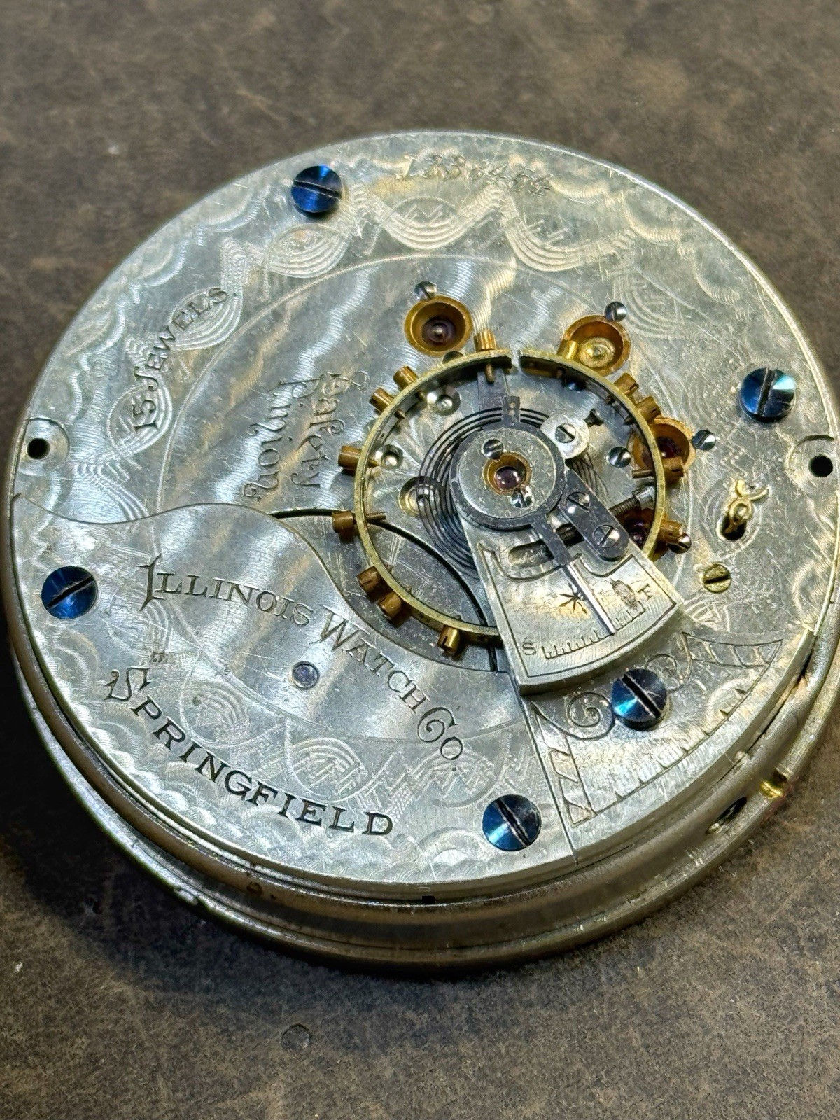Antique Illinois Watch Company Springfield American Pocket Watch Movement Repair