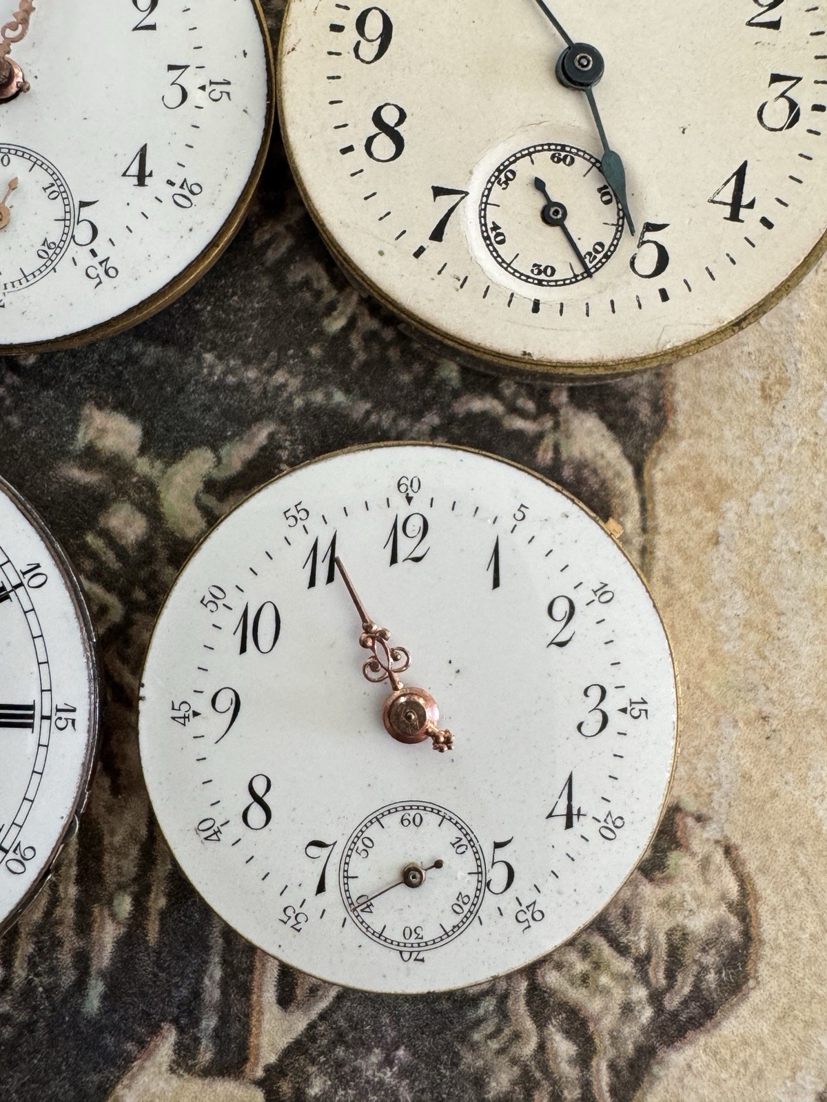 Lot Of 7 Antique Pocket Watch Movements With Porcelain Dials