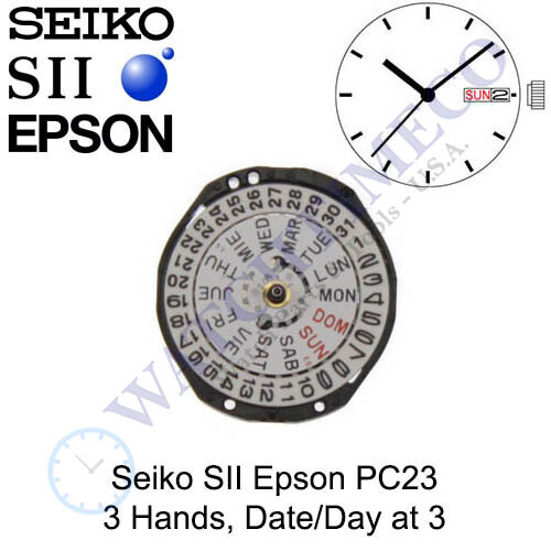Genuine Seiko SII Epson VJ23 Watch Movement Japan 3 Hands, Date/Day at 3