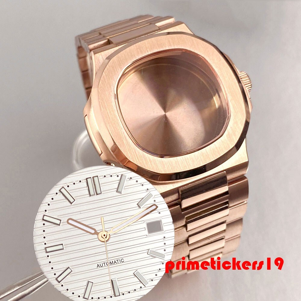 Rose Gold Square Watch Case+Band+Dial Set Fit NH35 NH36 NH38 Sapphire Mod Parts