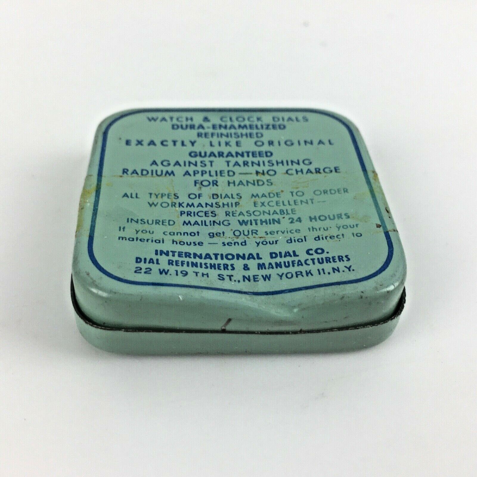 Lot 5 1941 INTERNATIONAL DIAL Watch Tins Dials Parts NY Square Vtg Advertising