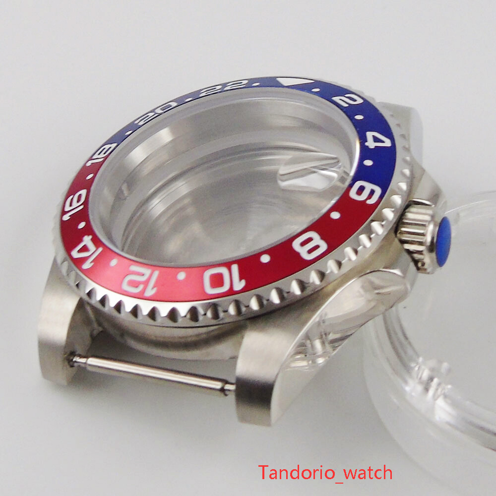 40mm Sapphire Glass Watch Case fit NH34 NH35 NH36 Auto Movement Blue Red Bezel