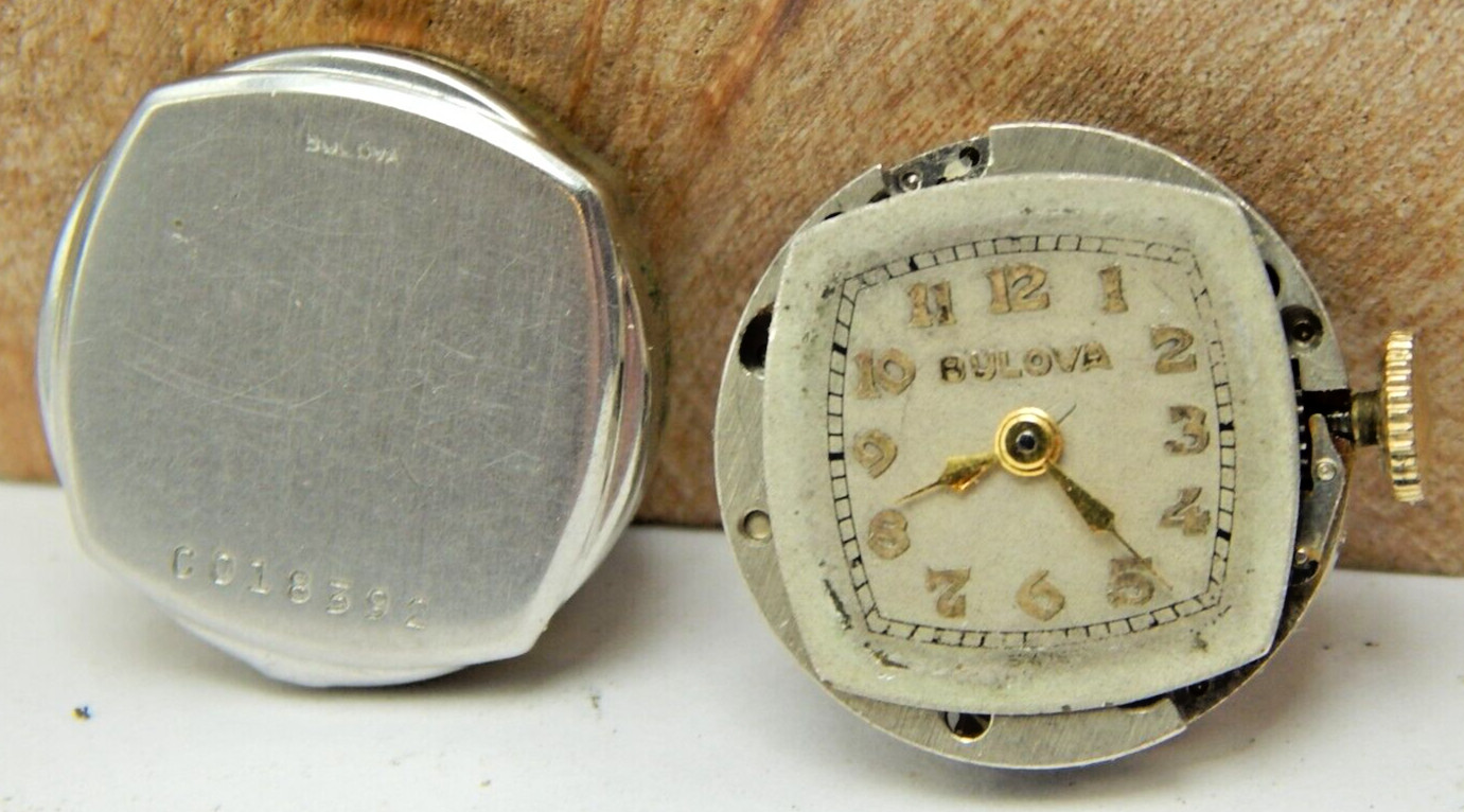 Vintage 1941 Bulova 7AM 17 jewel ladies wrist watch movement with dial & crown
