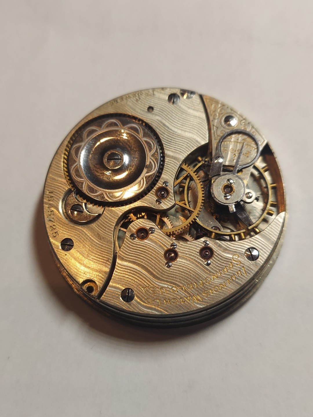 Illinois Springfield P.W.Movement U.S.A Mens 17 Jewels Art Deco Enamel Dial