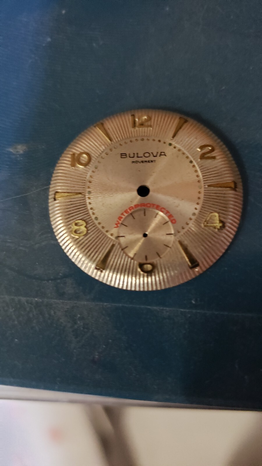 VTG 1950’s 60’s Bulova Watch Movement Dial sub-dial Gold Silver Water Protected