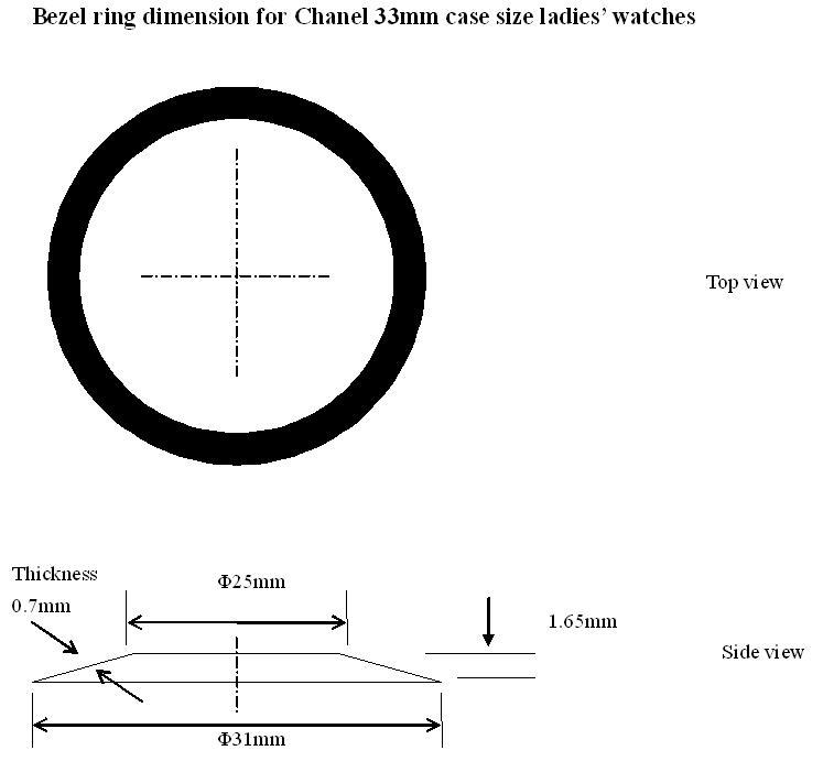 Ceramic Black or White watch Bezel ring Chanel J12 replacement, 33mm case,Ladies
