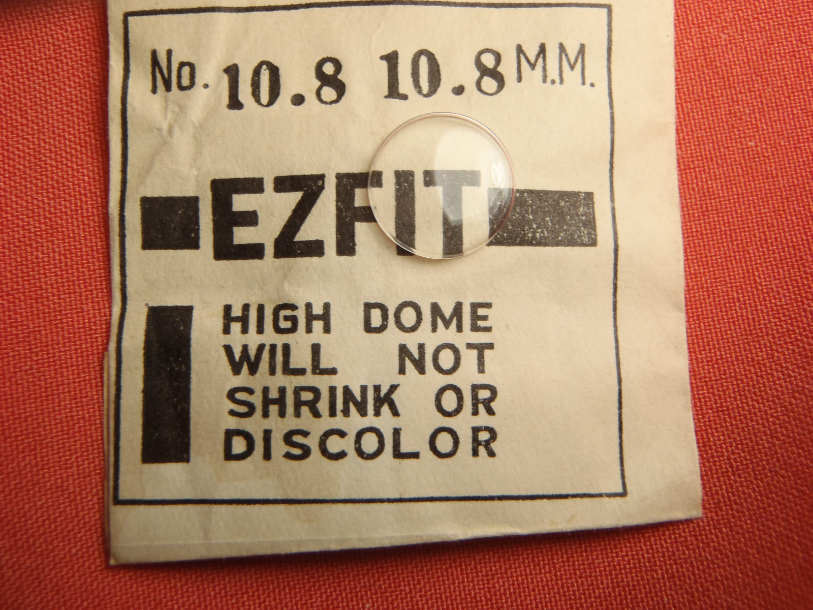 E-Z-FIT HIGH DOME ROUND PLASTIC WATCH CRYSTAL 10.8 MM NOS