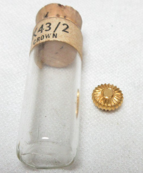 VTG 8 MM GOLD FILLED POCKET WATCH CROWN IN VIAL WATCHMAKERS REPLACEMENT PART #14