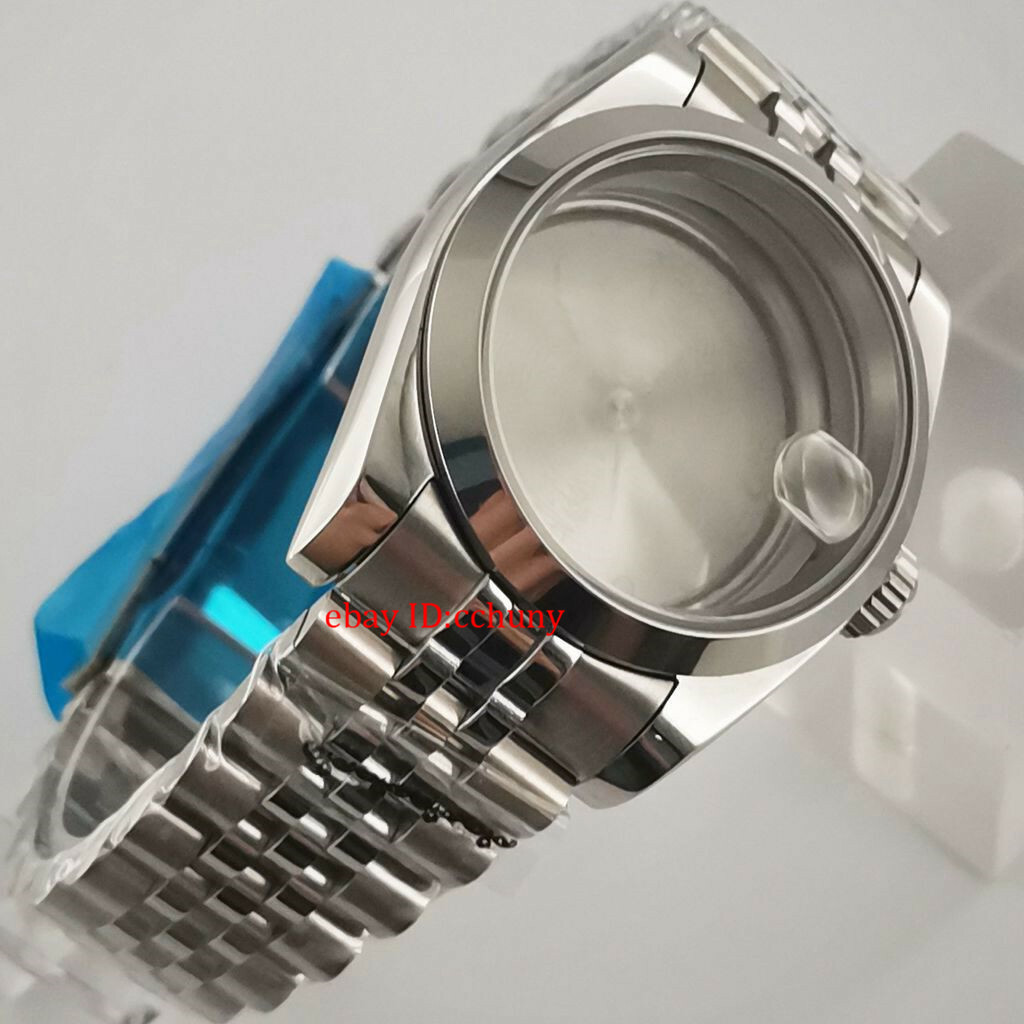 36mm Sapphire SteelWatch Case Jubliee Bracelet Solid Back For NH35 NH36 Movement