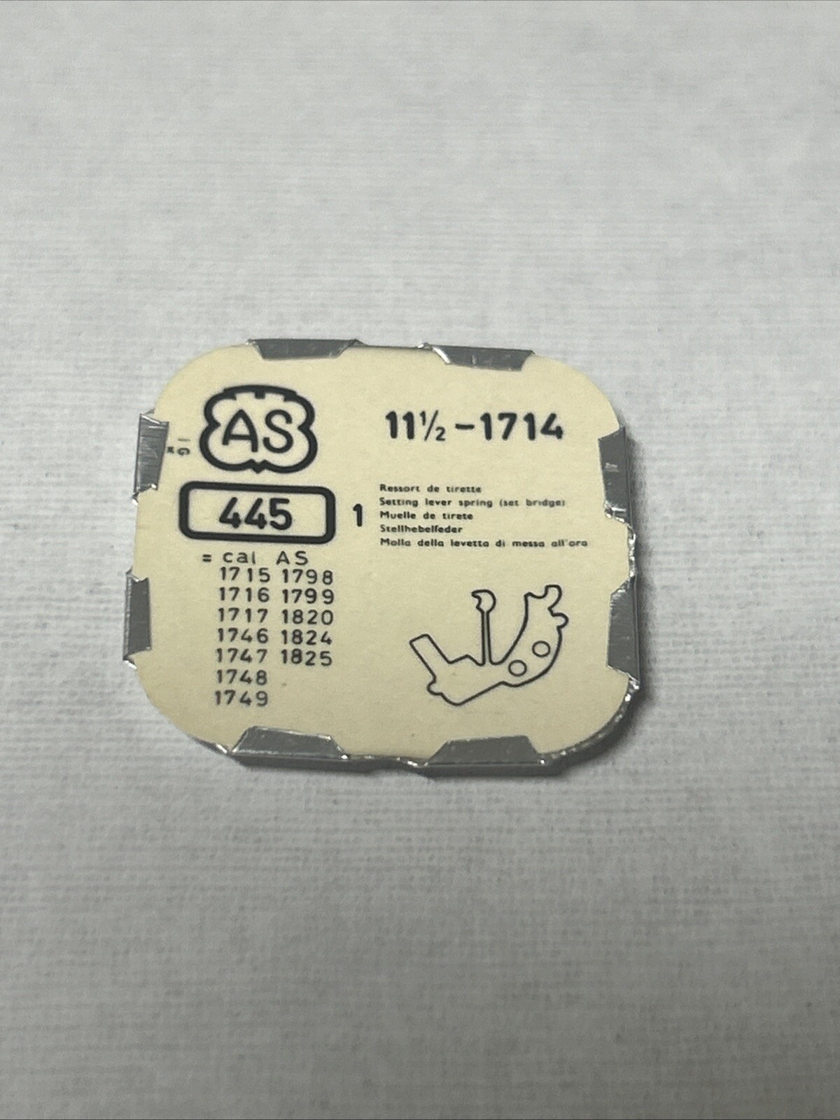 AS Caliber 1714 Setting Lever Spring Part 445 New In Pack 1820 1850 1892