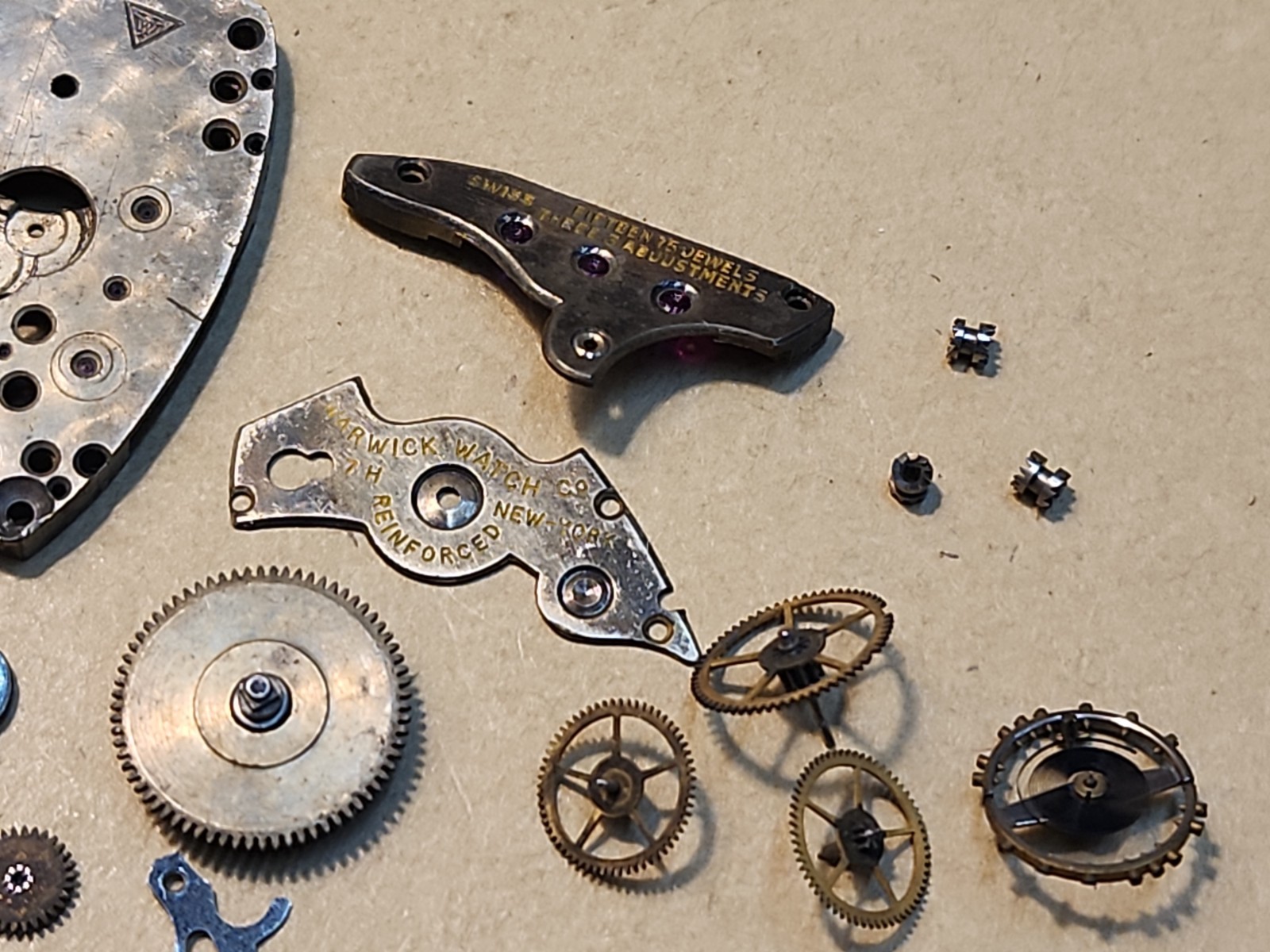 Vintage Tonneau Shape Warwick Swiss 15j 3 Adjustments Movement Parts