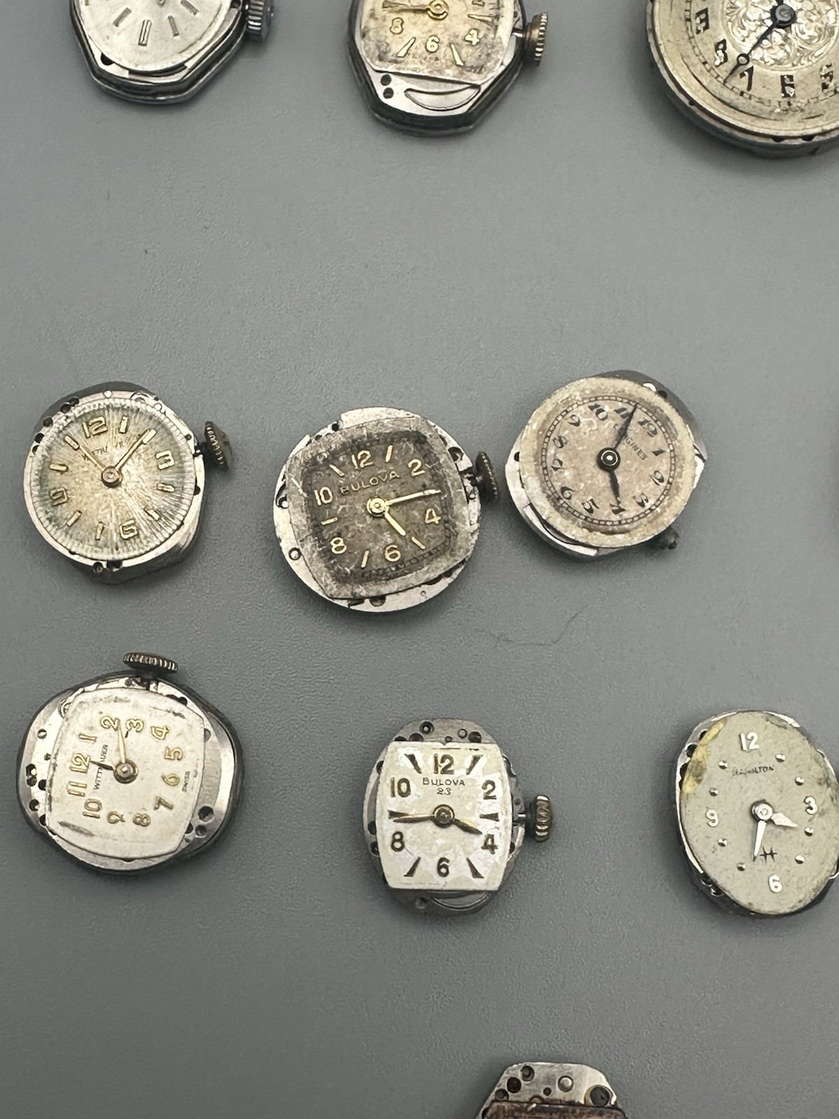 Lot of 22 Vintage Ladies Watch Movements For Parts Elgin Bulova Waltham Hamilton
