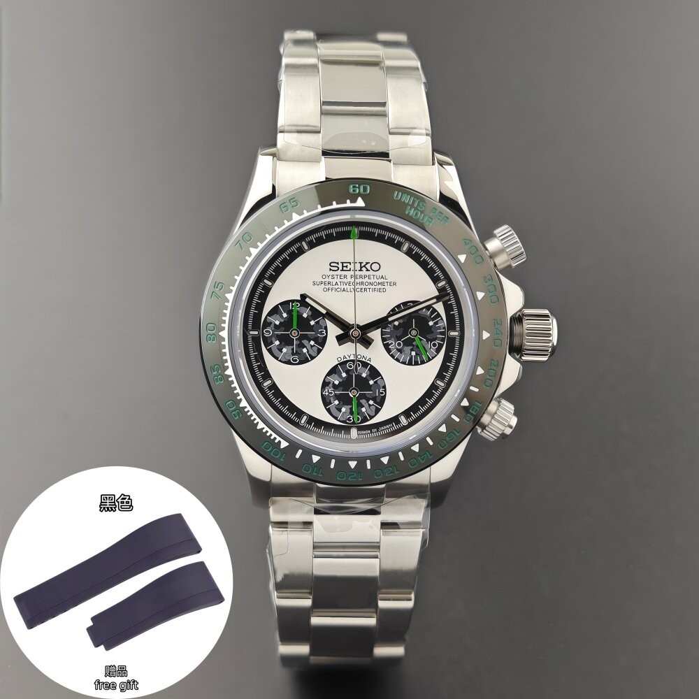 29.5mm Multi-Functional Black White Watch Dial Green Lume for Vk63 Movement