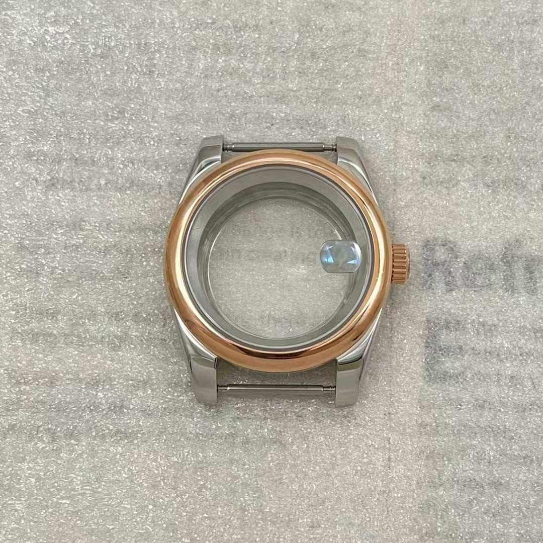 36/39mm Round Edge Rose Gold Plated Watch Case Fits NH35/NH36 Movements