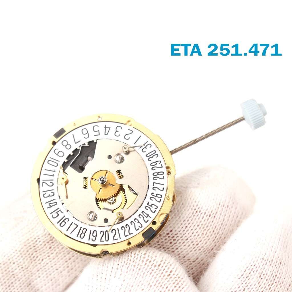 ETA 251.471 Swiss Chronograph Movement-White Date at 6-3 Counter.