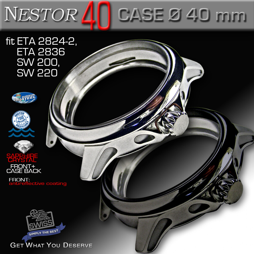 WATCH CASE NESTOR FOR ETA-2824/2836, SW 200/220,Ø 40 MM, ST.STEEL,SAPH.CRYSTAL,