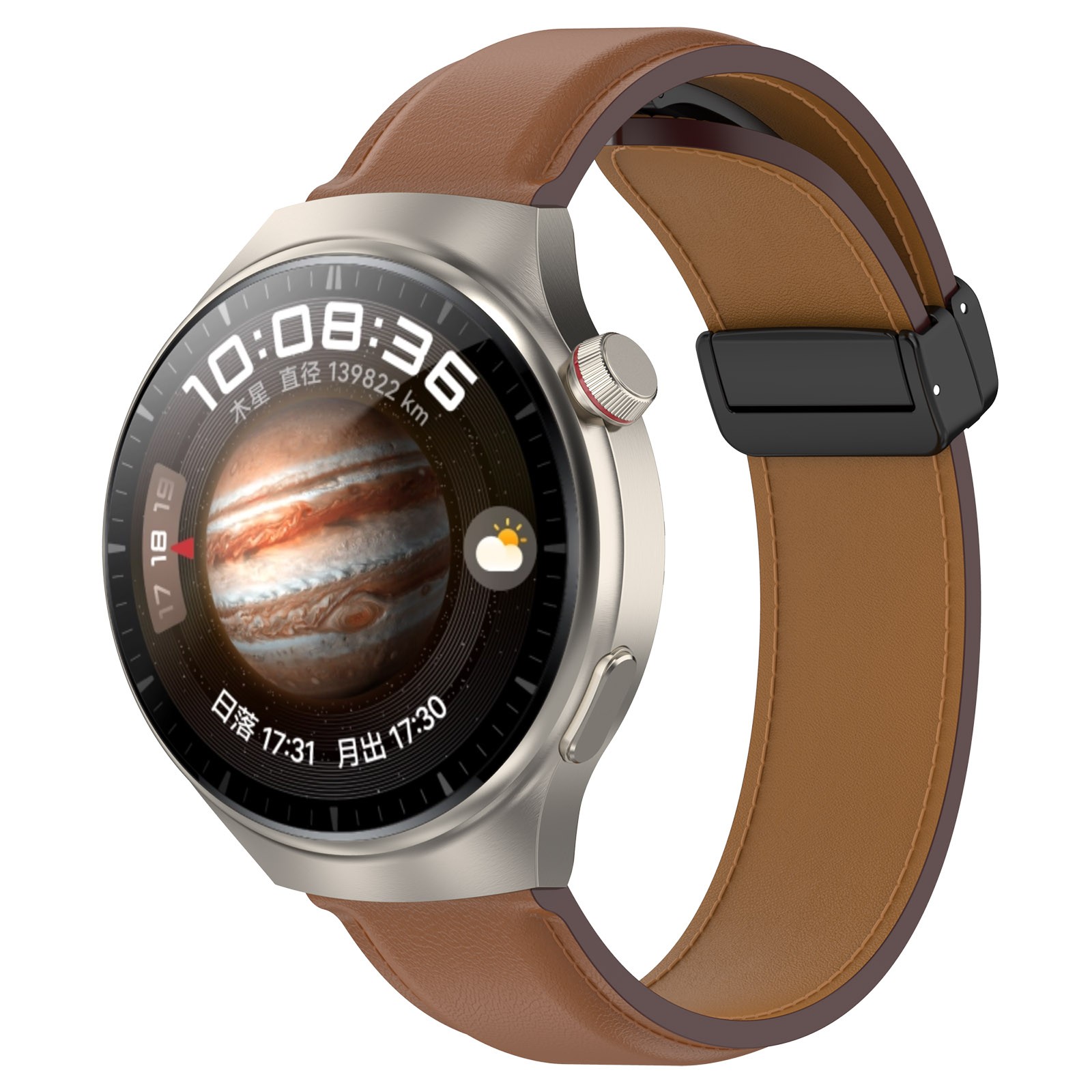 Leather Watch Strap with Folding Buckle for Huawei/Samsung Galaxy/Amazfit Series