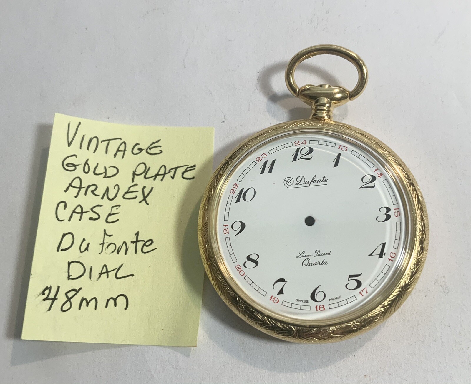 Vintage New Old Stock Arnex Gold Plate Pocket Watch Case with DuFonte Dial 48mm