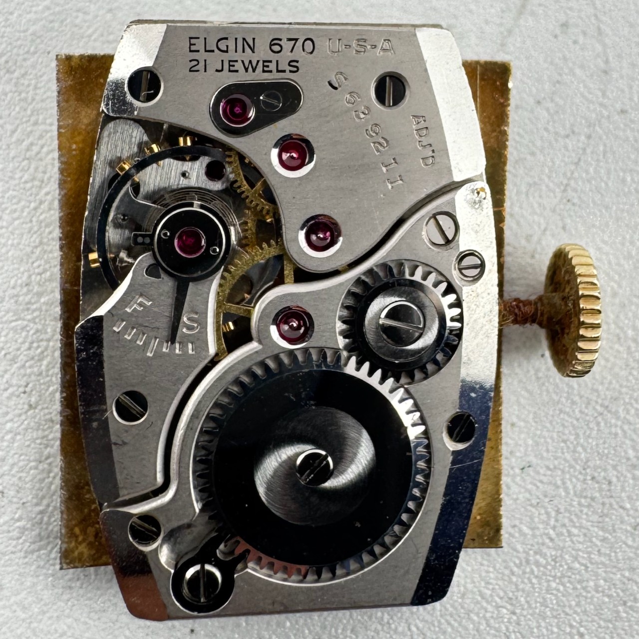 Vintage 25mm 1952 Lord Elgin Square Dial 21J Mechanical Wristwatch Movement 670
