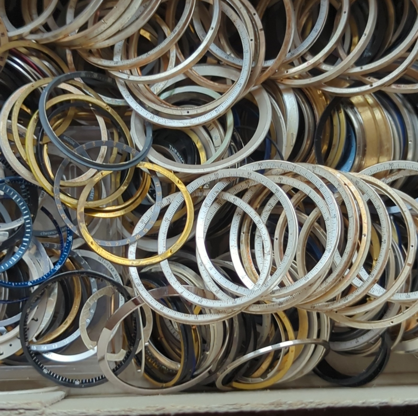 Large Lot of VTG Watch Tachy, Crystal, Case & Dial Inserts Watch Parts