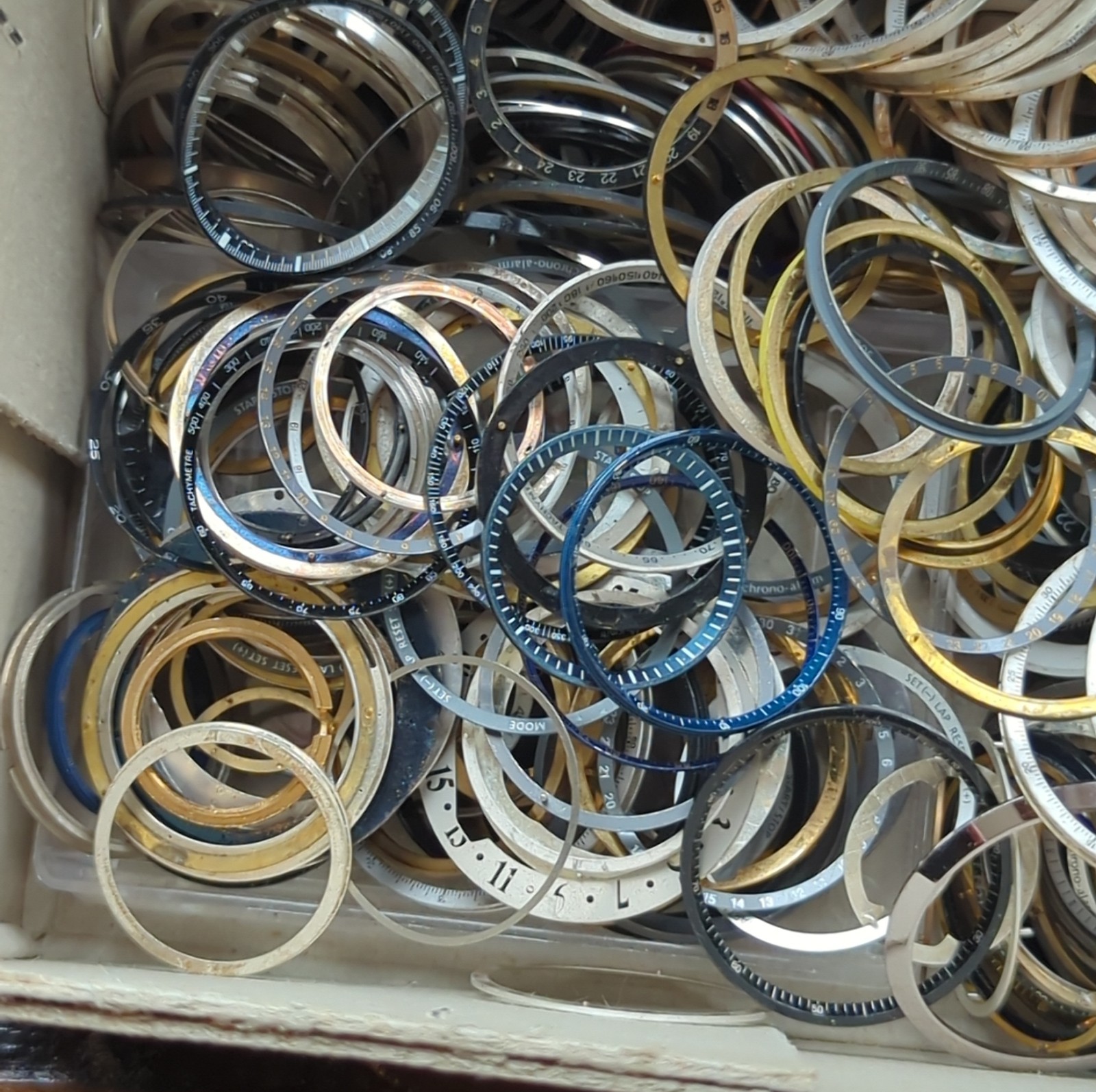 Large Lot of VTG Watch Tachy, Crystal, Case & Dial Inserts Watch Parts
