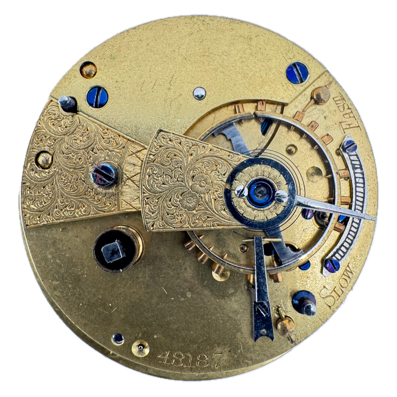 Antique 39mm Unbranded Men’s Key Wind Fusee Pocket Watch Movement W/Sub Second