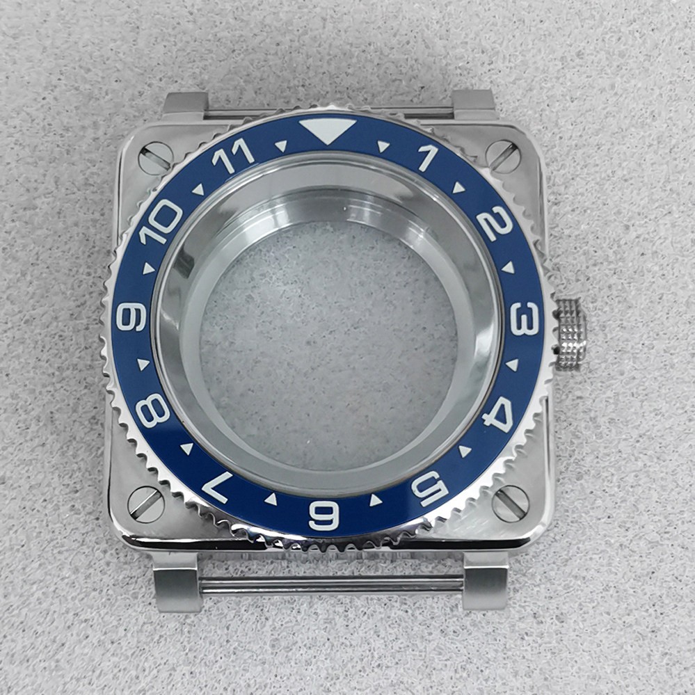 42mm Stainless Square Watch Case Sapphire Steel Shadow For NH35 NH36 Movement
