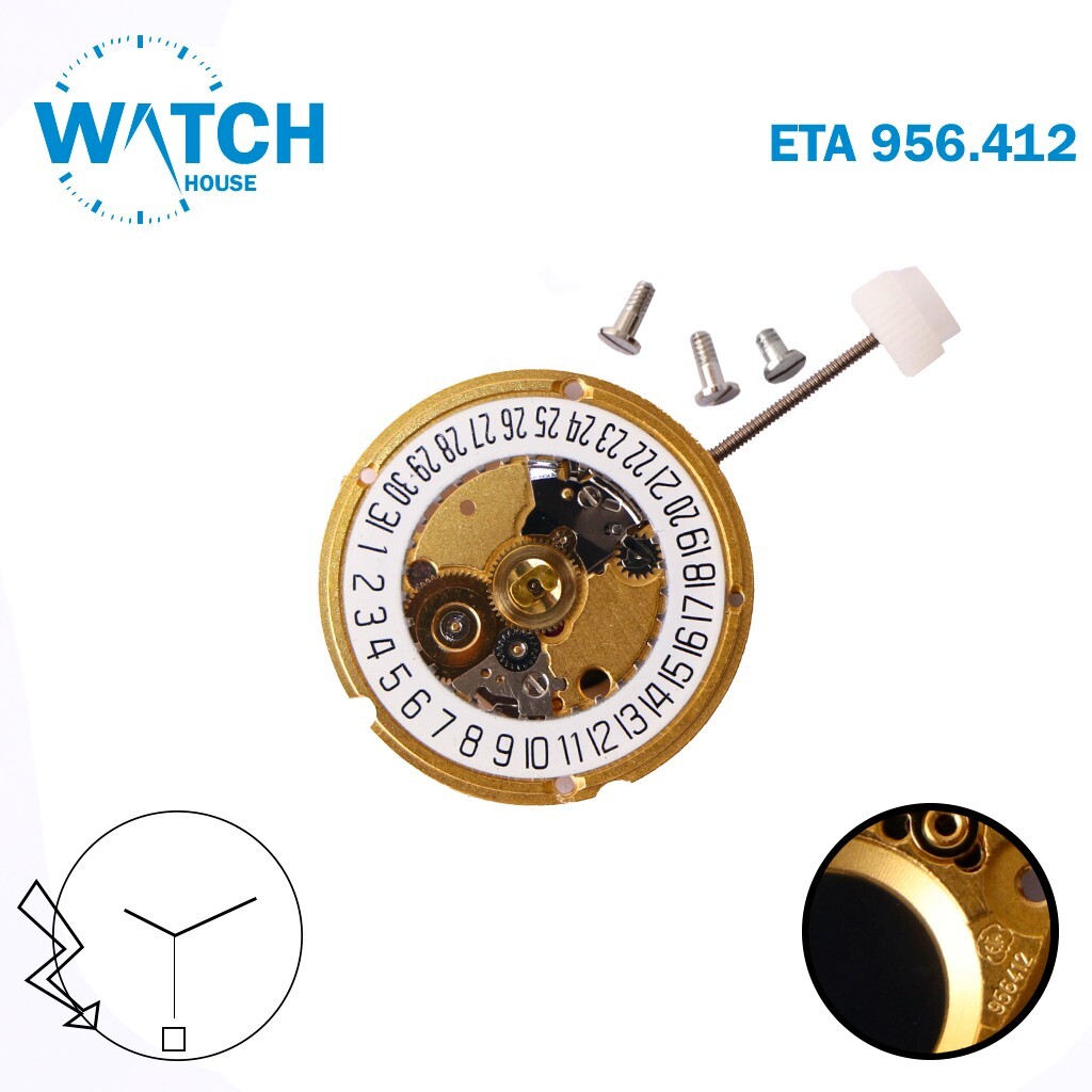 ETA 956.412 Swiss Quartz Movement, White Date Disk at 6, Need Circuit Only.