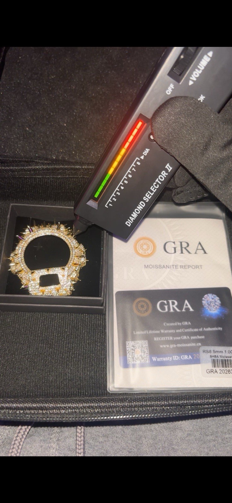 Gold Tone Iced Out Watch Bezel/Insert w/ Clear Stones Spikes + GRA Card