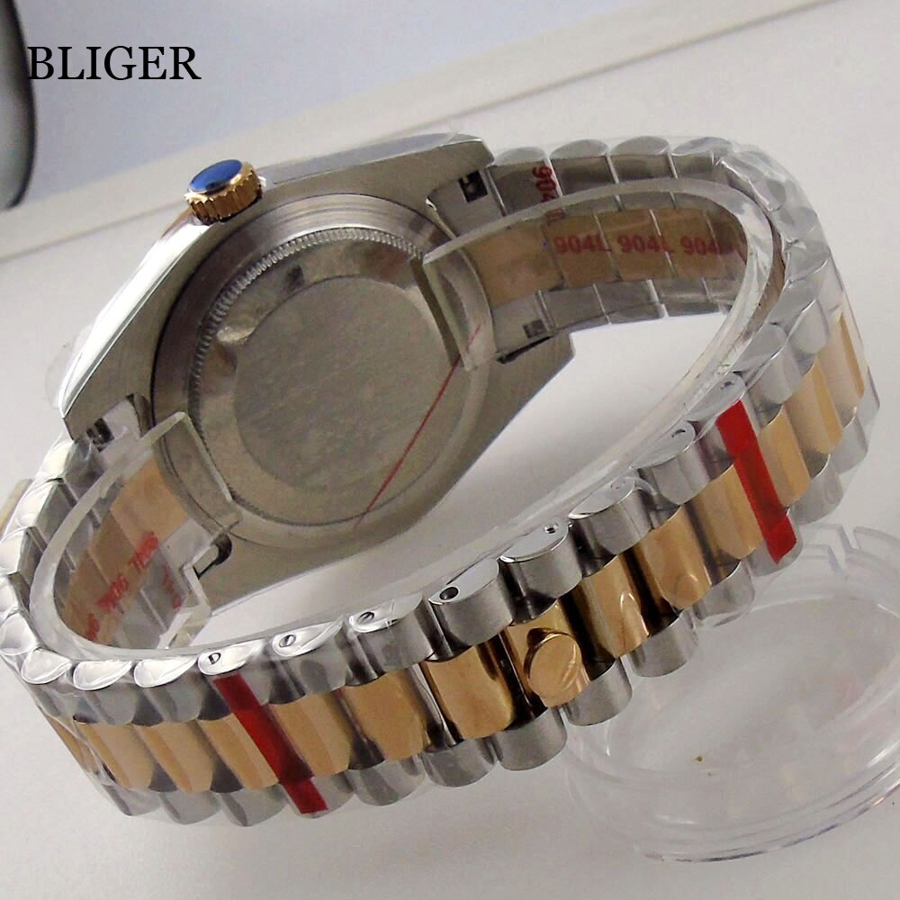 36MM/39MM Rose Gold Watch Case Fluted Bezel fit NH35 PT5000 President Bracelet