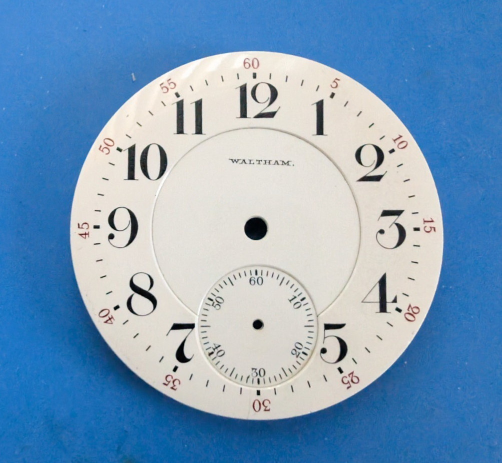 VINTAGE 18 SIZE WALTHAM CRESCENT ST POCKET WATCH DOUBLE SUNK PORCELAIN DIAL