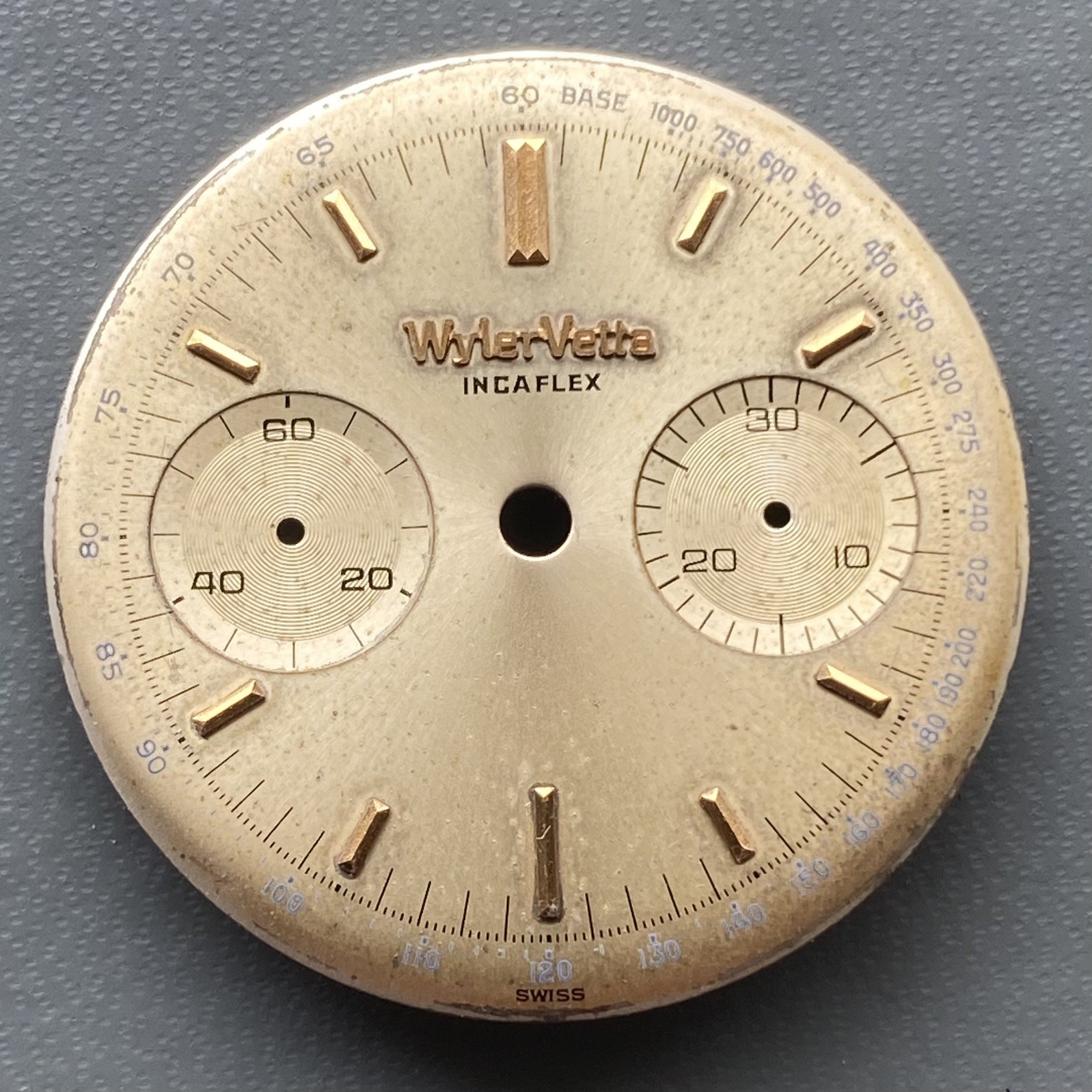 Vintage Wyler Vetta Chronograph Watch Dial. Champagne. 31.5mm