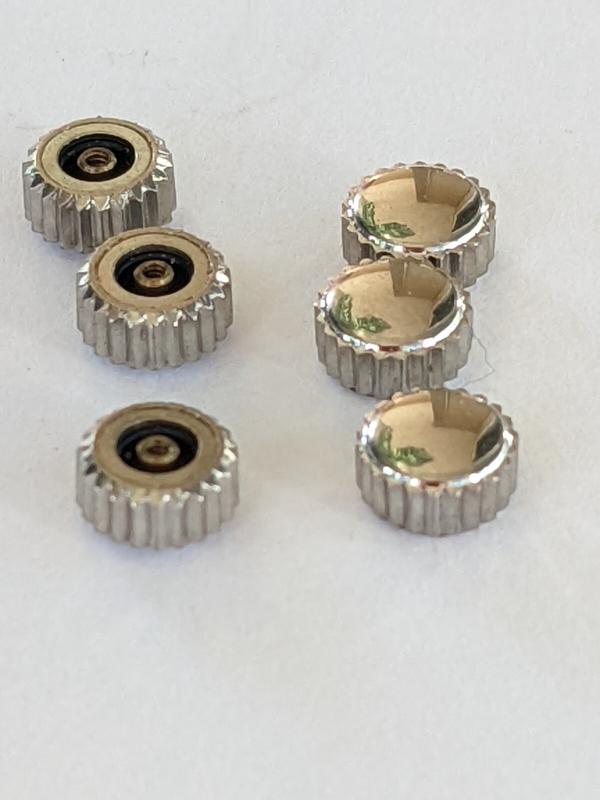 Waterproof crown diam. 5.25mm, tap 0.90mm, tube 2.50mm Chrome or Gilt x 6 pcs