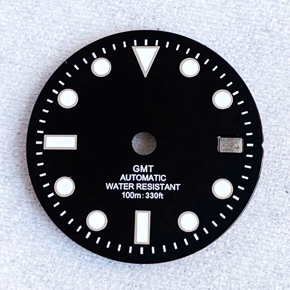 MOD 29mm Black Diver GMT Watch Dial Parts For NH34 Movement Watch Accessories
