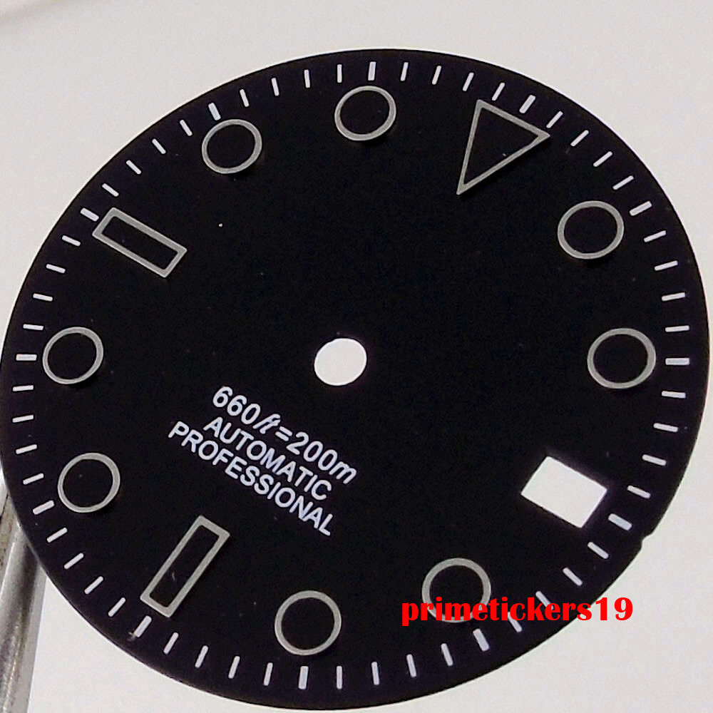 28.5mm Black/White/Green Sterile Watch Dial Face Hands Date Window Fit NH35 Movt