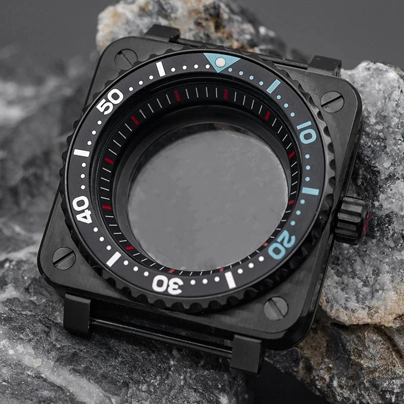 Steel Watch Case for NH35 NH36 NH34 Black Square Sapphire Glass Mod Parts New