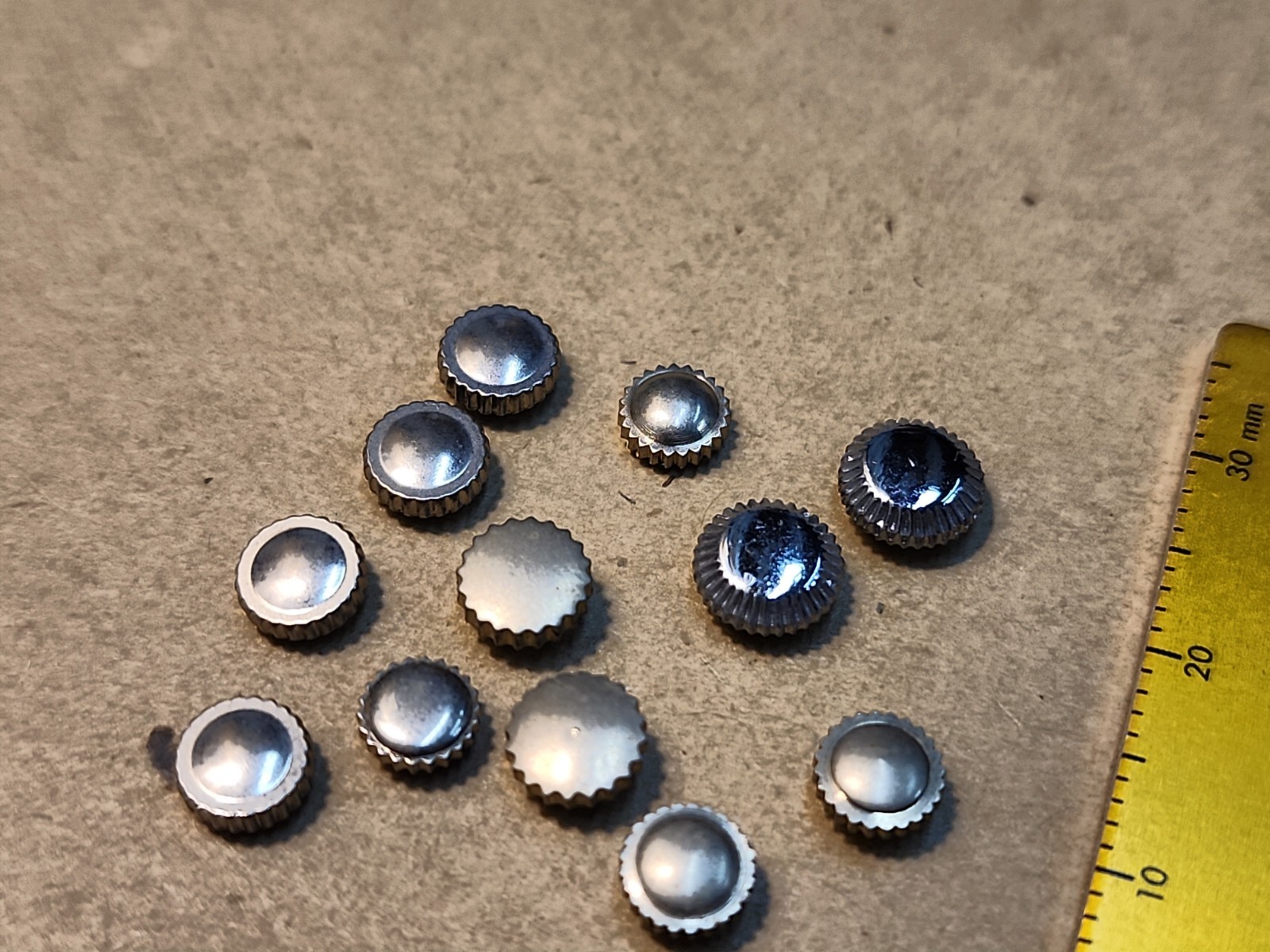 Lot Of 12 Mixed Vintage White GF, SS, & Chrome Pocket & Bracelet Watch Crowns